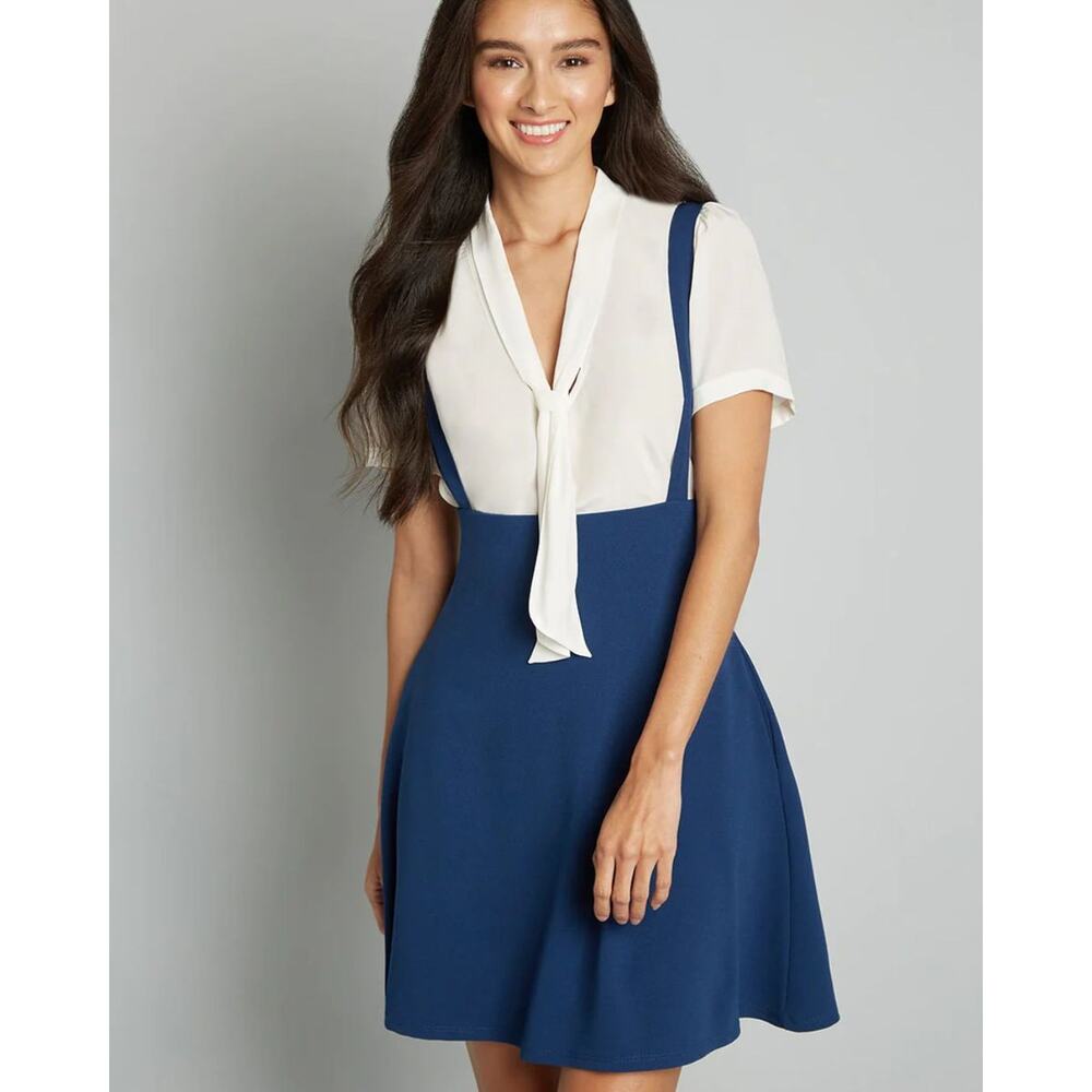 ModCloth Suspender Skater Skirt Women's Size S Blue Retro Goth Rockabilly Pin Up